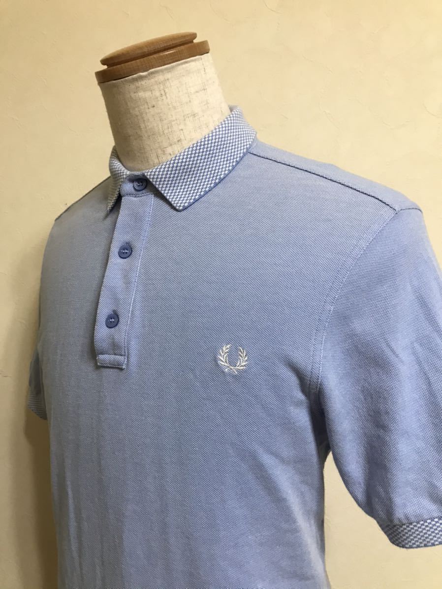 FRED PERRY フレッドペリー スリムフィット 鹿の子 ポロシャツ トップス 半袖 サイズM ライトブルー_画像8