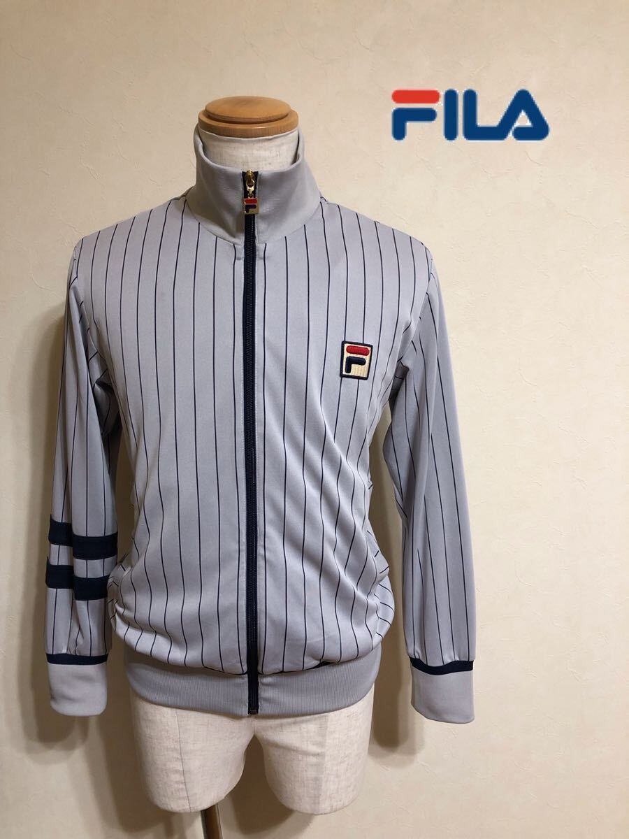 FILA filler jersey truck top jacket tops size M long sleeve gray stripe pattern VM1011