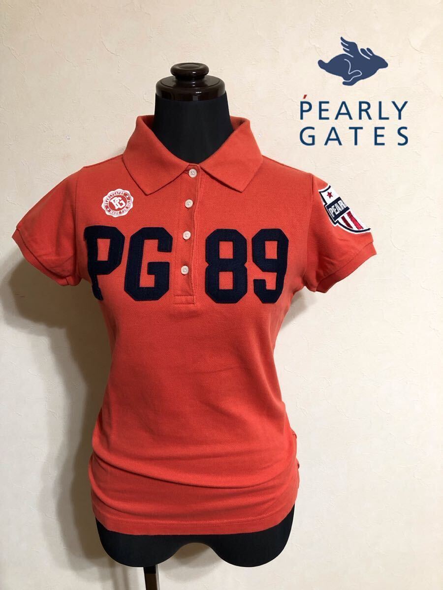 【良品】 PEARLY GATES GOLF パーリーゲイツ ゴルフ ウェア レディース 鹿の子 ポロシャツ トップス ワッペン サイズ0 半袖 橙 055-960455_画像1