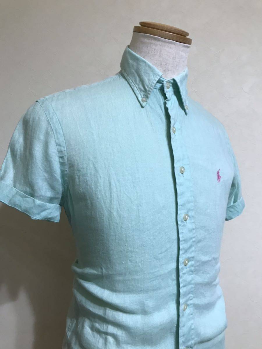Polo Ralph Lauren ポロ ラルフローレン ボタンダウン コットンシャツ クラシックフィット トップス サイズ XS 半袖 エメラルドグリーン_画像9