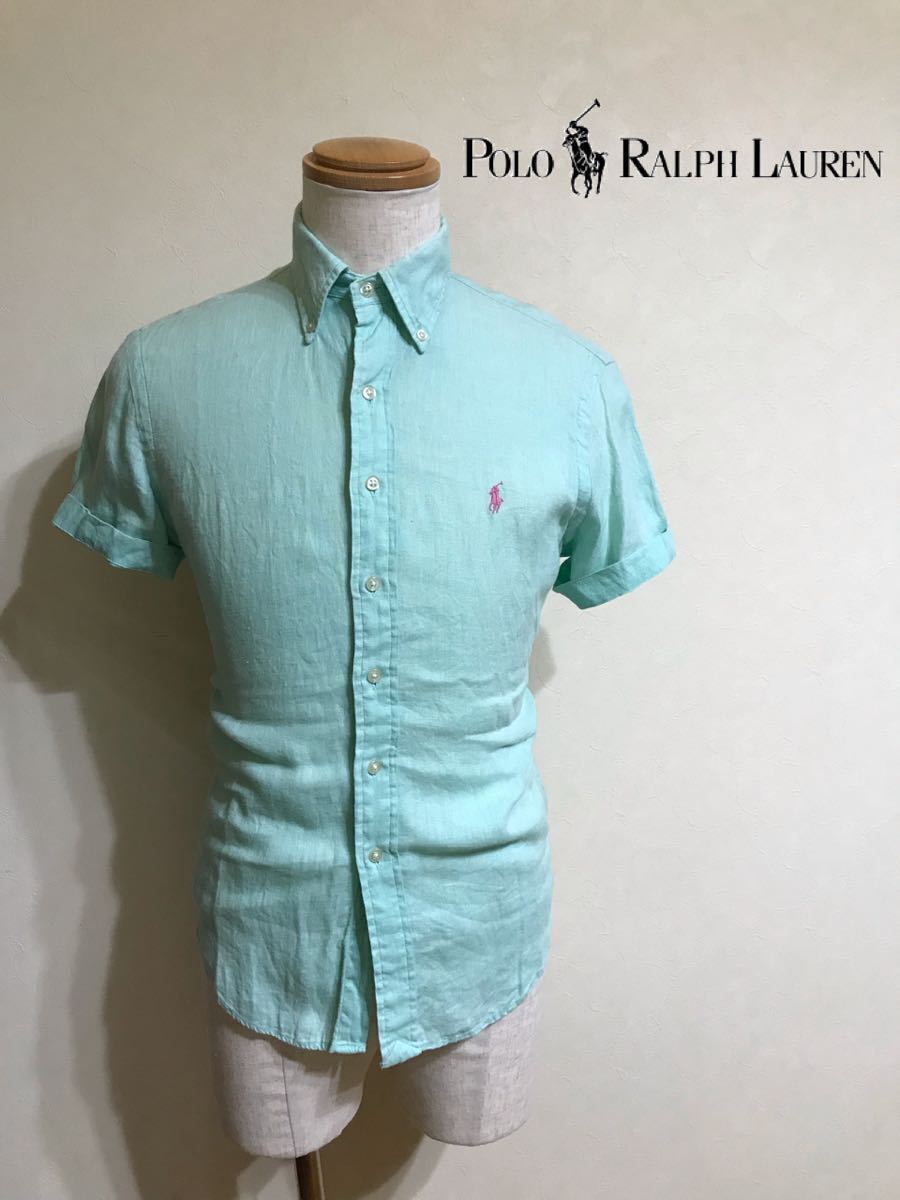 Polo Ralph Lauren ポロ ラルフローレン ボタンダウン コットンシャツ クラシックフィット トップス サイズ XS 半袖 エメラルドグリーン_画像1