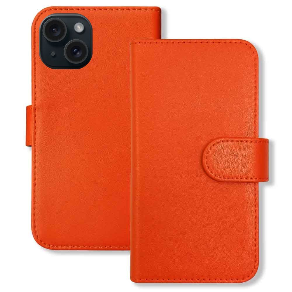 iPhone15 Plus アイフォン15プラス スマホケース（オレンジ）手帳型 PUレザー 無地 ケース 横開き カード収納 カバー_画像1