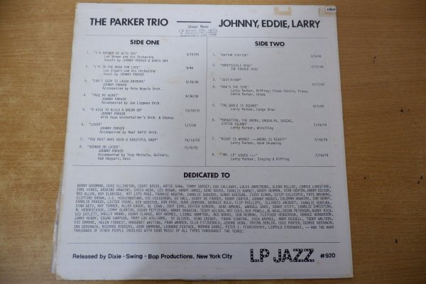 W3-044＜LP/US盤/美盤＞THE PARKER TRIO / Johnny, Eddie, Larry_画像2