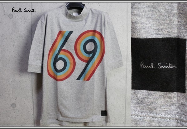 新品 ポールスミス グラフィック69プリント モックネック TシャツL灰/定価1.7万円/PAUL SMITH_画像1