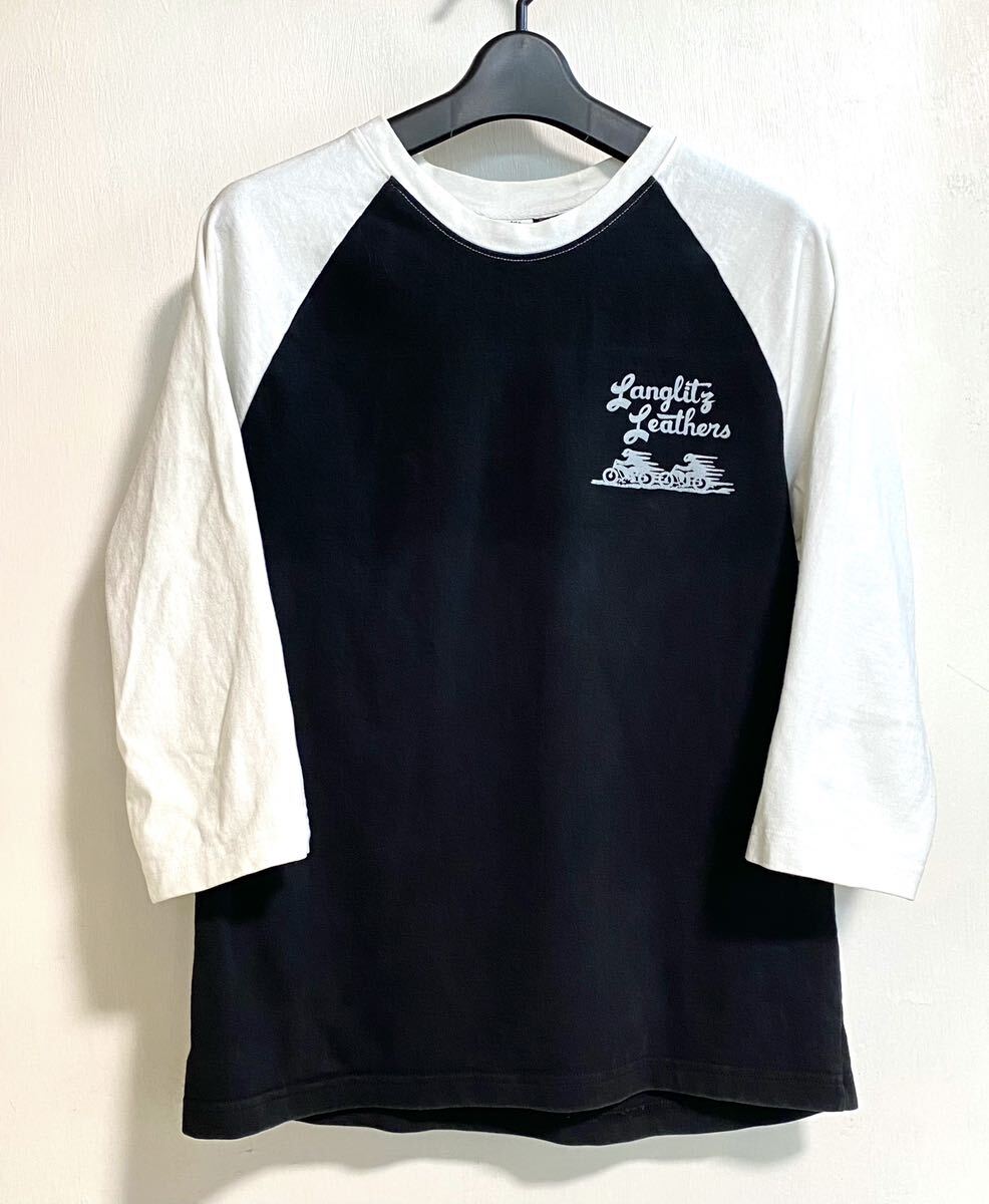 ラングリッツレザー ラグランスリーブ 七分袖 Tシャツ ロンT USA製 白黒 ホワイト ブラック M _画像2