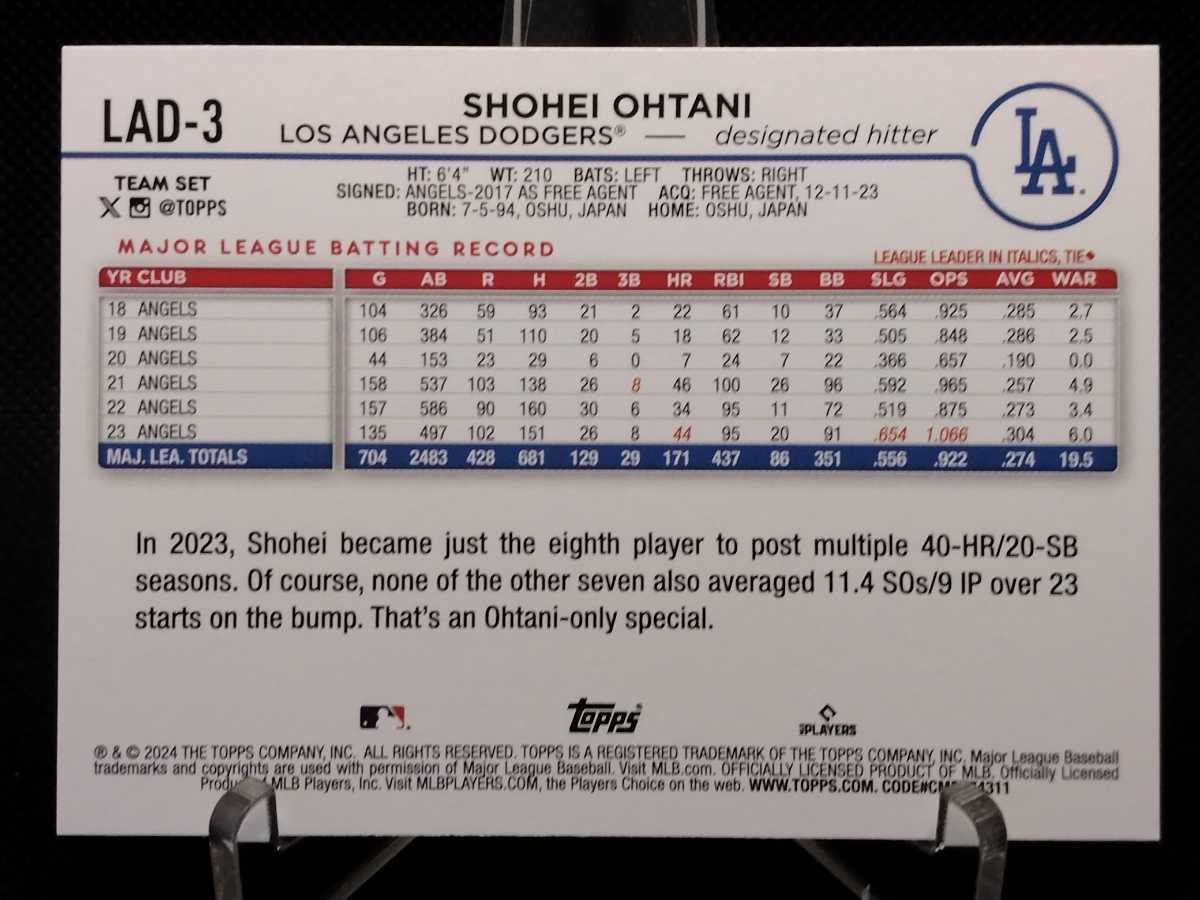 大谷翔平 ドジャースチームセットバリエーション 【2024 TOPPS SERIES 1 LA DODGERS TEAM SET SHOHEI OHTANI LAD-3】 ドジャースの画像2