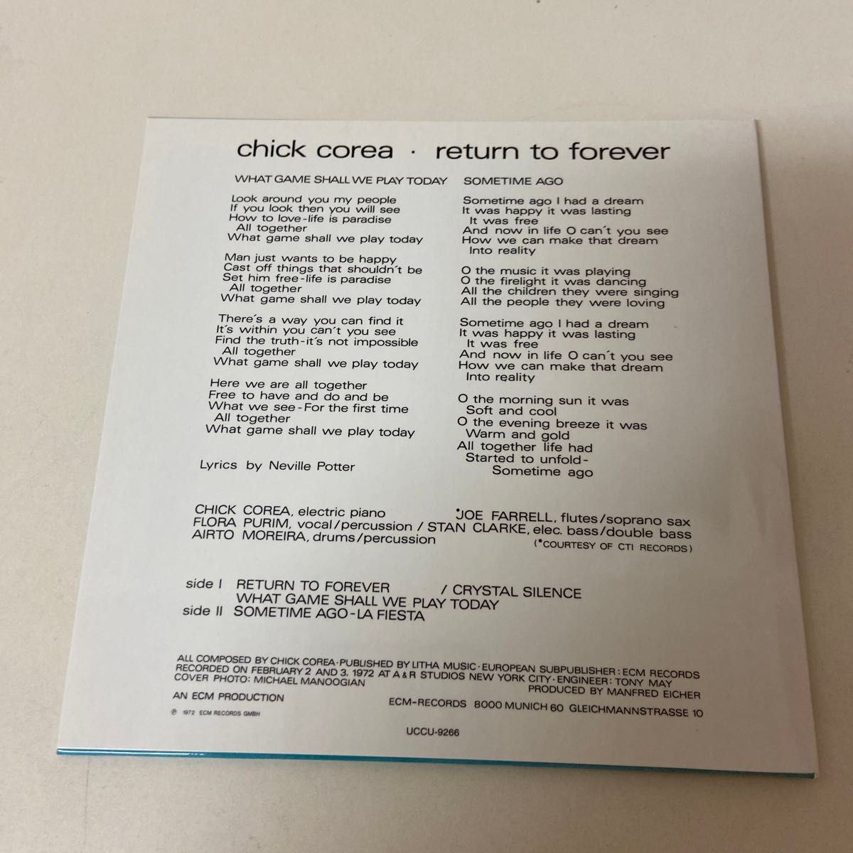 紙ジャケ　CHICK COREA return forever  チックコリア ECM