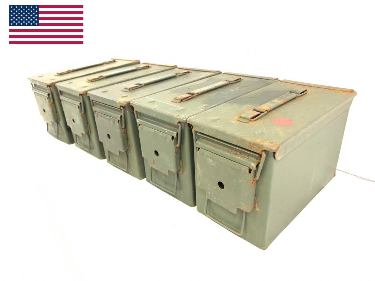 【米軍放出品】アンモボックス5個セット M2A1 AMMOBOX ミリタリー アンモ缶 アーモ缶 アモカン 工具箱 弾薬箱 サバゲー(140)XE1DK#24_画像1