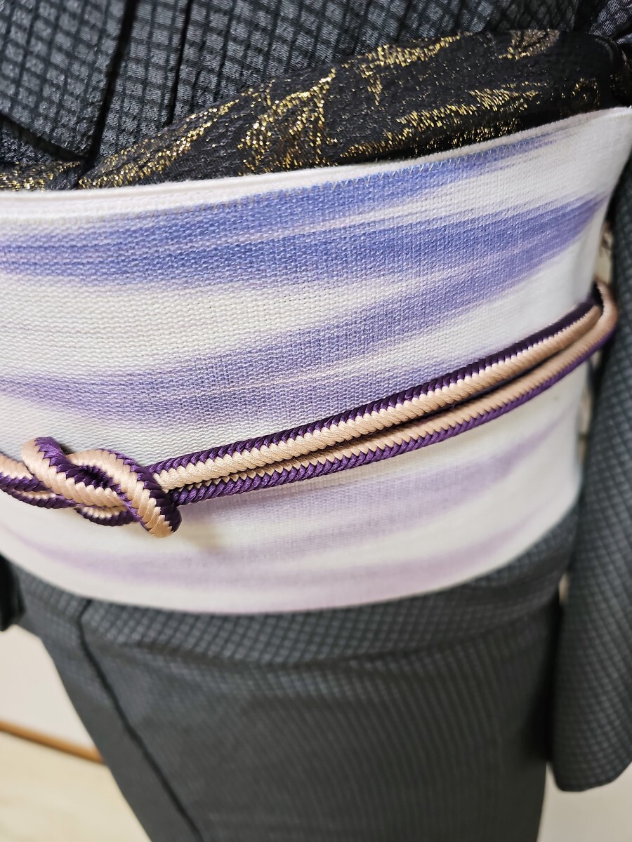 su..#106[ single ., summer ] new goods unused flax .. size Nagoya obi all through Nagoya tailoring white, purple series 