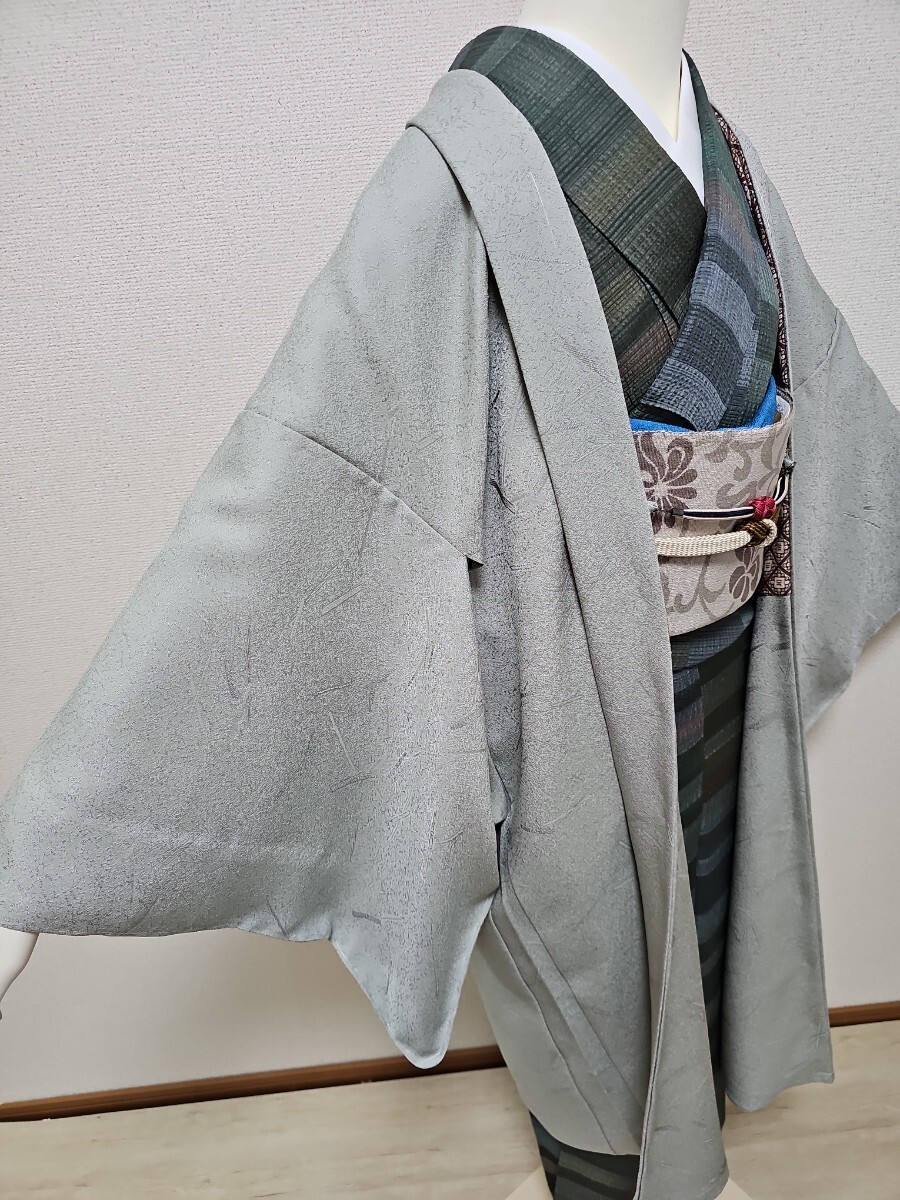 su..#110 new goods unused silk . after crepe-de-chine length feather woven . is single . tailoring ...... white green series 