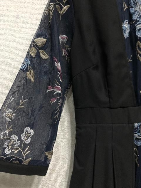 新品☆M♪ネイビー黒系♪刺しゅう綺麗パーティワンピース21890円を♪☆a277