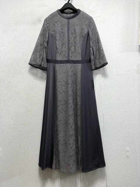 新品☆Lグレー系♪大人おしゃれレース切替ワンピドレス♪結婚式・パーティ☆a465