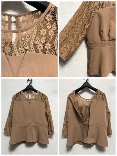 新品☆L♪ベージュ系♪ベアトップ風ブラウス＆ワイドパンツ♪セットアップ☆a198