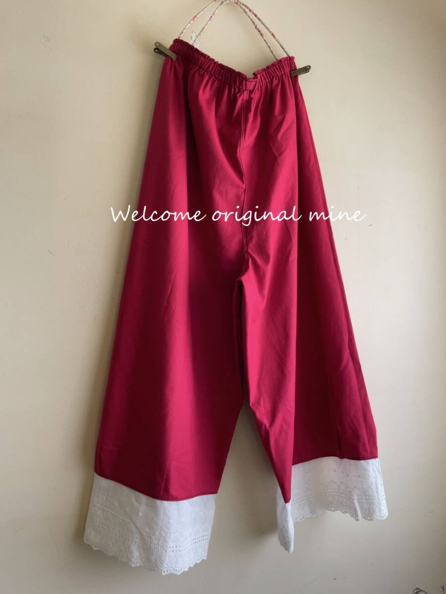 E-3　真っ赤なコットン＆裾コットンレースのペティパンツ handmade_画像5
