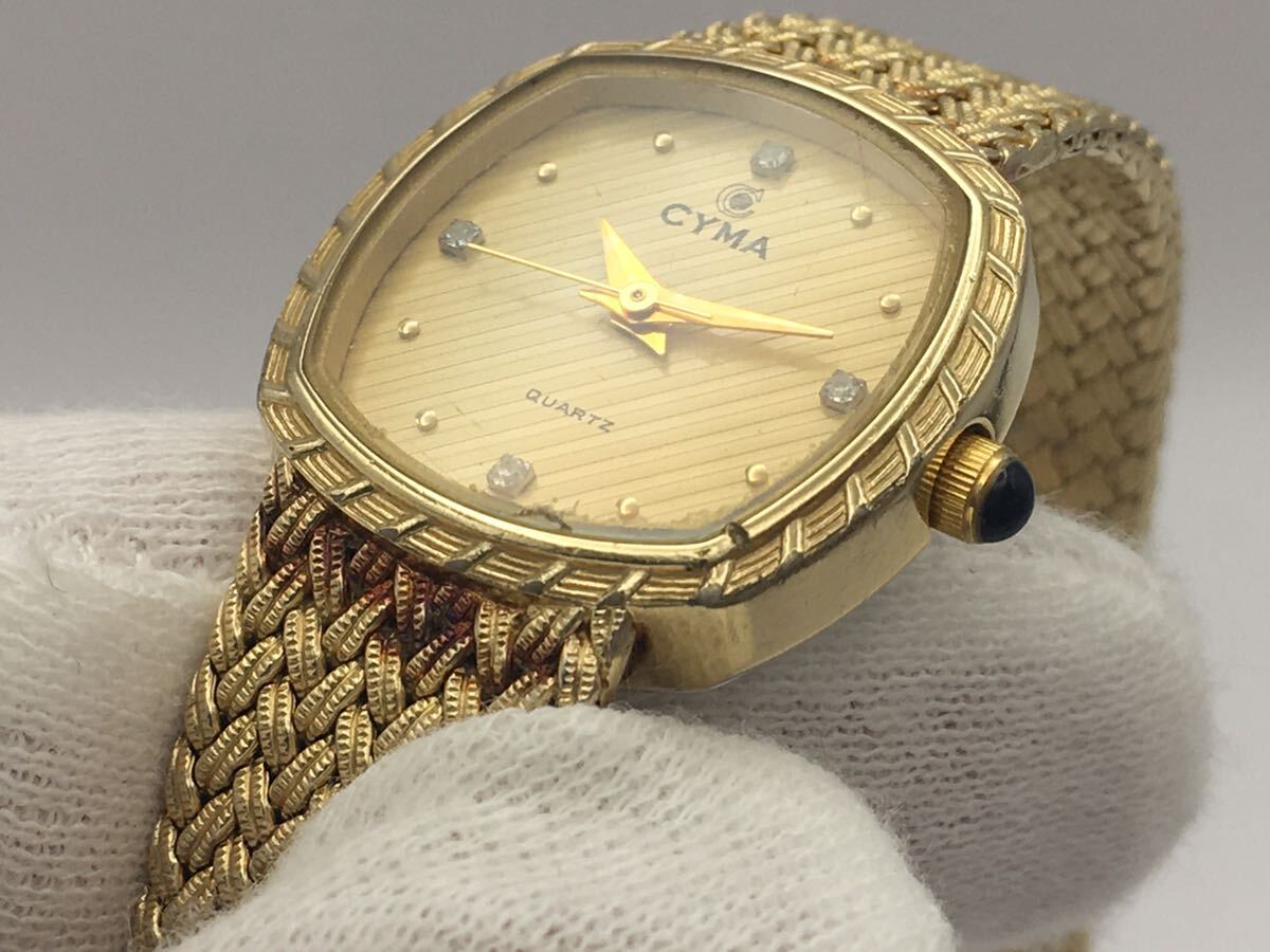 (R326) [ operation ] Cima 616 4P stone attaching SS quartz lady's wristwatch CYMA Gold color 