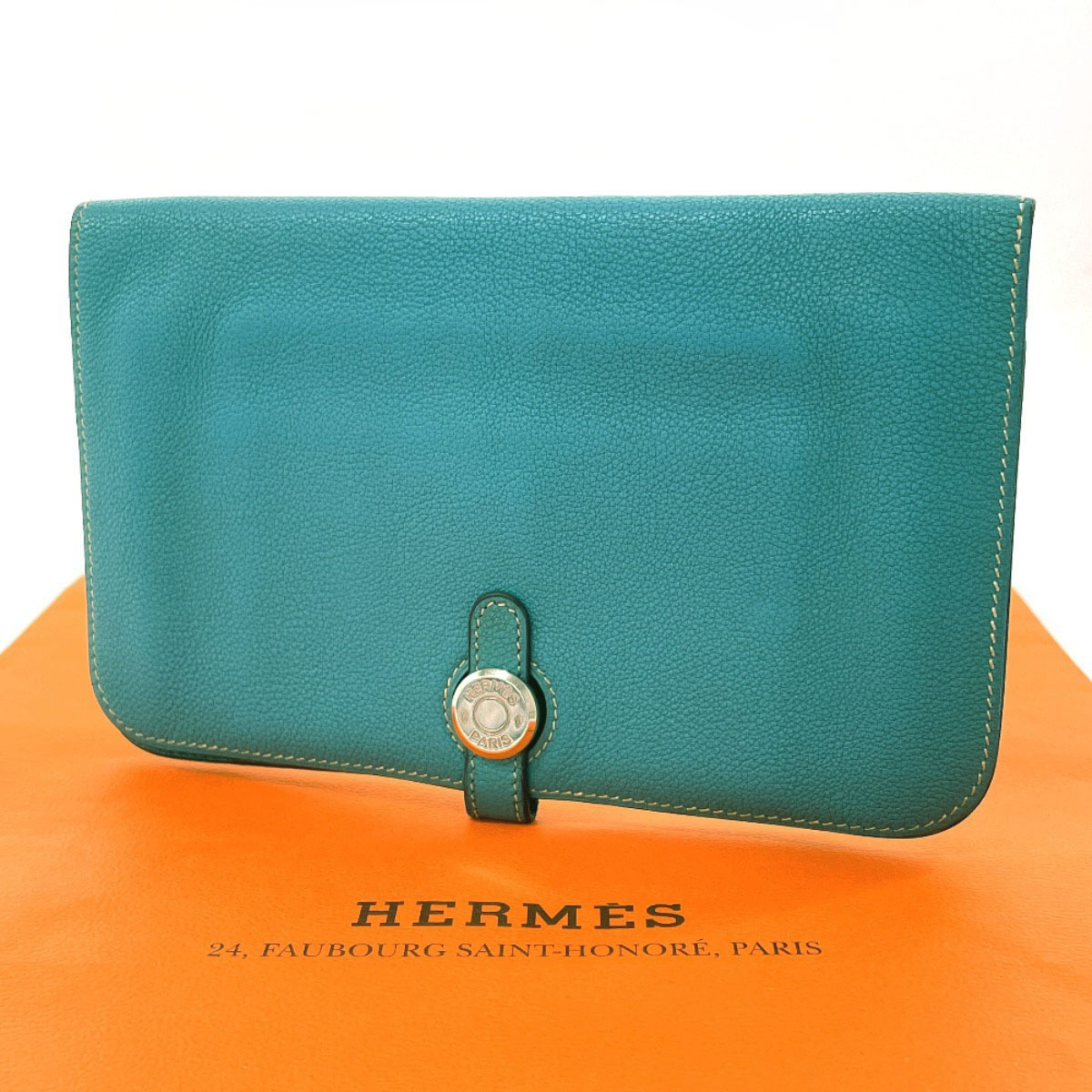 ★1円〜★エルメス HERMES 長財布 ドゴン GM トリヨンクレマンス ブルージーン □H刻印 2004年製_画像2