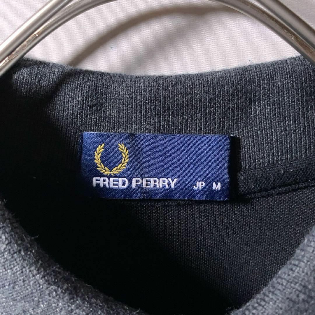 美品 FRED PERRY ポロシャツ 半袖 黒 グレー 赤 刺繍ロゴ M