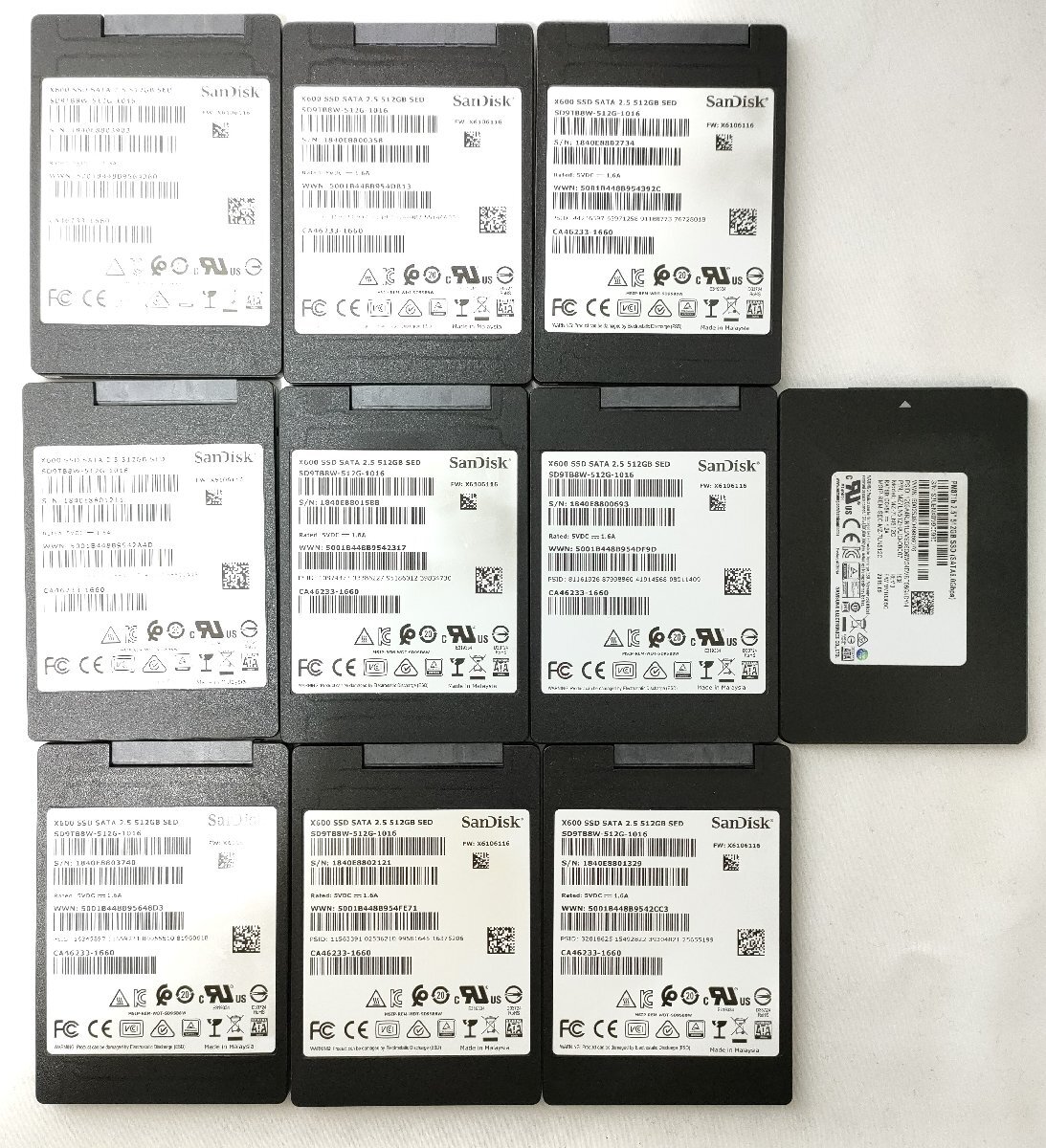 １円～【CD info正常・動作品】 SanDisk SD9TB8W-512-1016 2.5インチSATA SSD 512GB 等 10枚セット(512GB/SATA/2.5インチ)SSD004の画像1