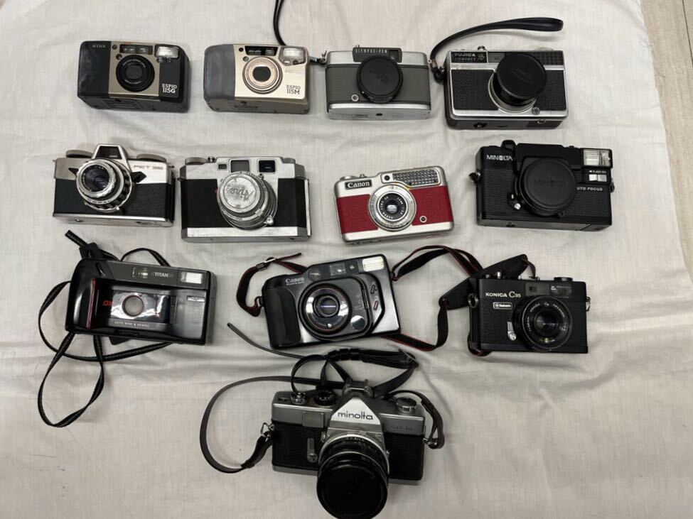 【おまとめ】1円〜カメラ CANON PENTAX MINOLTAKonica fujica OLYMPUS など12点 ジャンクフィルムカメラ _画像1