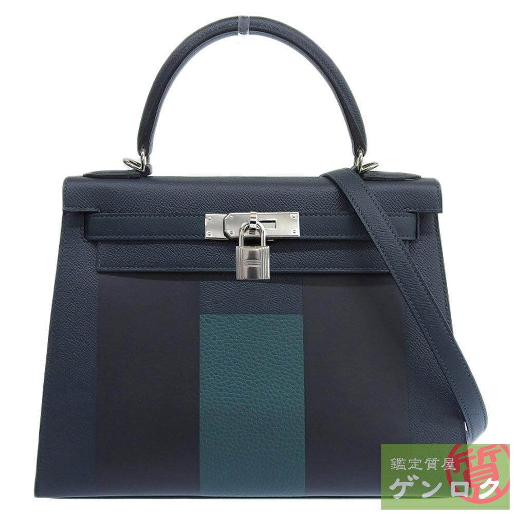 【中古】HERMES エルメス ケリー28 2WAYバッグ ハンドバッグ ショルダーバッグ 斜め掛け バイカラー グリーン系 C刻印(2018年) 【質屋】_画像1