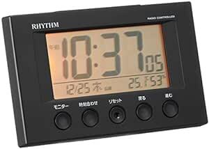 リズム(RHYTHM) 目覚まし時計 電波時計 温度計・湿度計付き フィットウェーブスマート 黒 7.7×12×5.4cm 8RZ_画像2