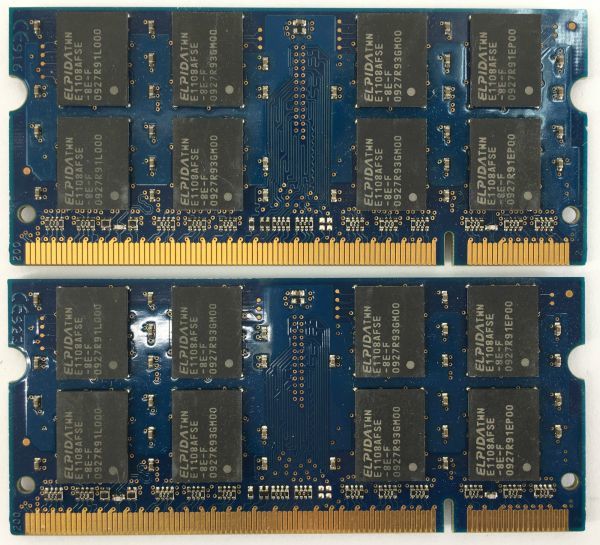 【2G×2枚組】ELPIDA PC2-6400S(DDR2-800) 計4G 2R×8 中古メモリー ノートPC用 DDR2 即決 動作保証【送料無料】_画像3