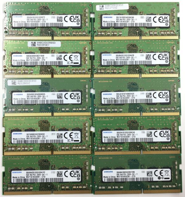 【8GB×10枚組】SAMSUNG PC4-2666V-SA1-11 1R×8 中古メモリー ノート用 DDR4-2666 PC4-21300 即決 動作保証【送料無料】の画像2