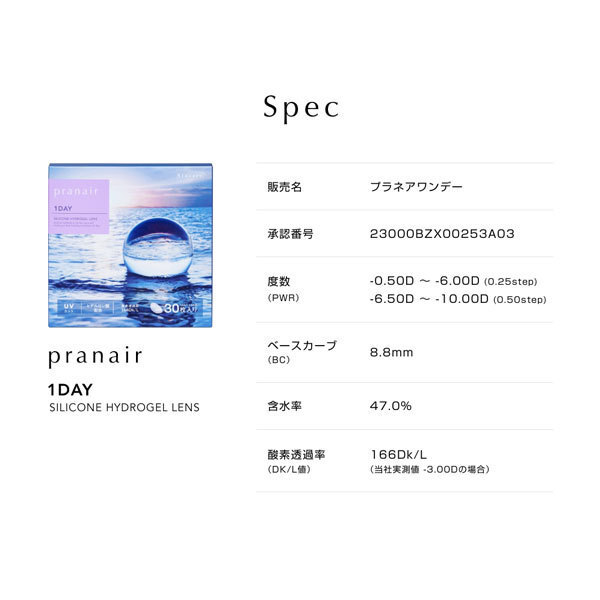 プラネアワンデー pranair 30枚入 4箱 コンタクトレンズ 1day 1日使い捨て UVカット ヒアルロン酸 シンシア シリコンハイドロゲル_画像9