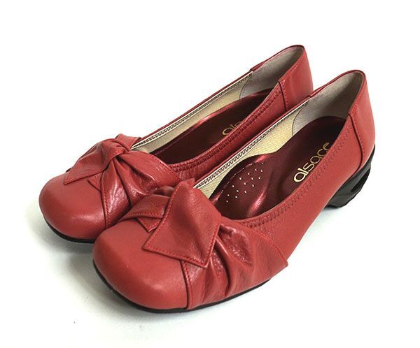  postage 300 jpy ( tax included )#zf183#alsace wide width easy cow leather ribbon pumps rose 24cm 13990 jpy corresponding [sin ok ]