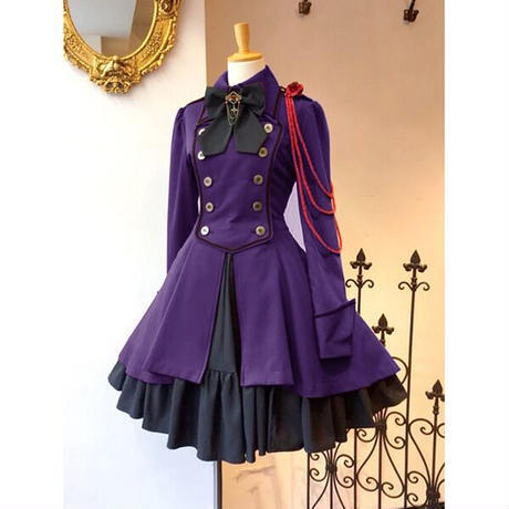  military uniform One-piece . group manner Lolita cosplay party purple M