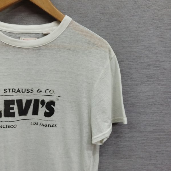 E208 Levi's リーバイス Tシャツ 半袖 カットソー 薄手 クルーネック ロゴ プリント カジュアル コットン ポリエステル メンズ ホワイト S_画像4