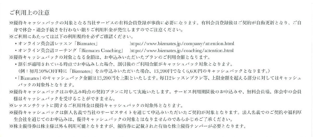 甲南☆ビズメイツ☆Bizmates☆株主優待券☆オンライン英会話レッスン 他☆【コード連絡対応も可能（送料無料）】☆2025.2.28【管理7382】_画像2