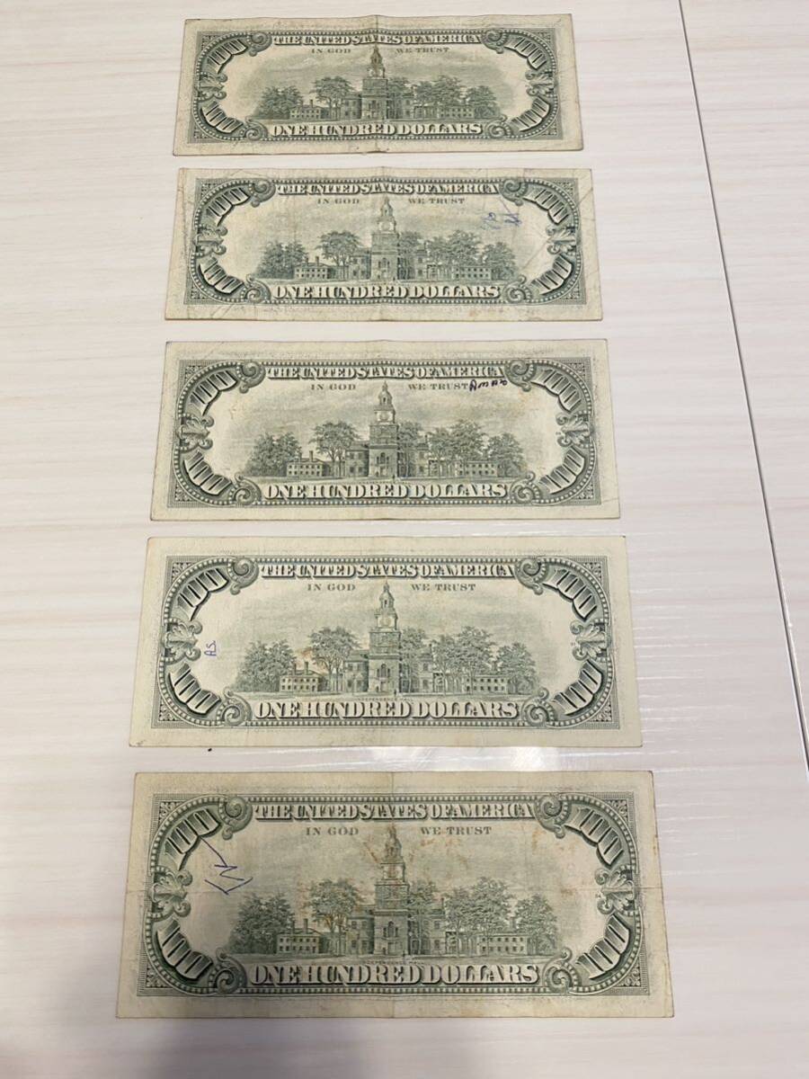 外国紙幣 アメリカ 紙幣 100ドル5枚 外国銭 アメリカドル紙幣 古銭 1985から1988 ドル札 ＄ 100＄の画像3