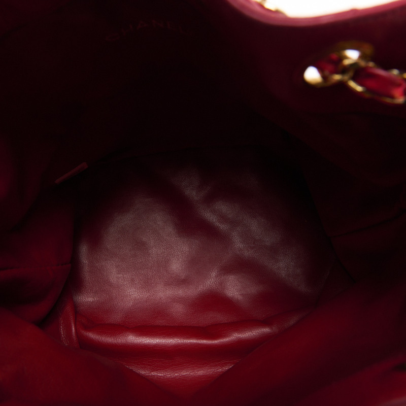 CHANELシャネルビコローレ ココチャーム付き 巾着型ダブルチェーンショルダー ラムスキン 赤（ゴールド金具）ショルダーバッグ_画像8