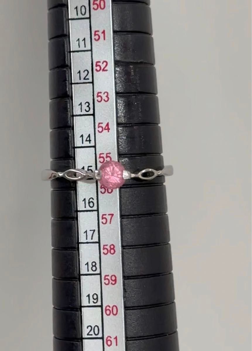 SV925 ピンクのキラキラストーン　細身リング　15号　