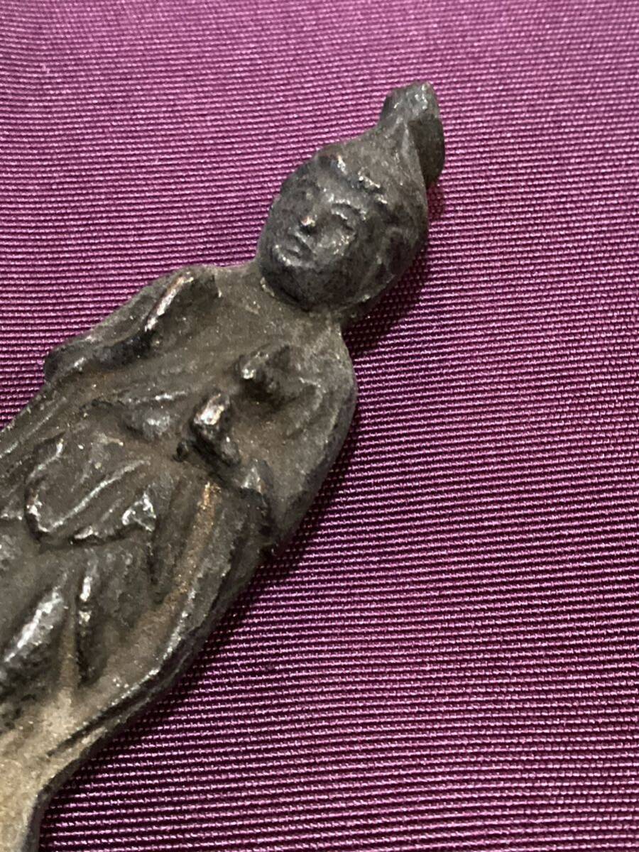 35 [ Buddhism fine art ].. sound image Buddhist image sickle .~ Muromachi armour . old copper legume . bronze 