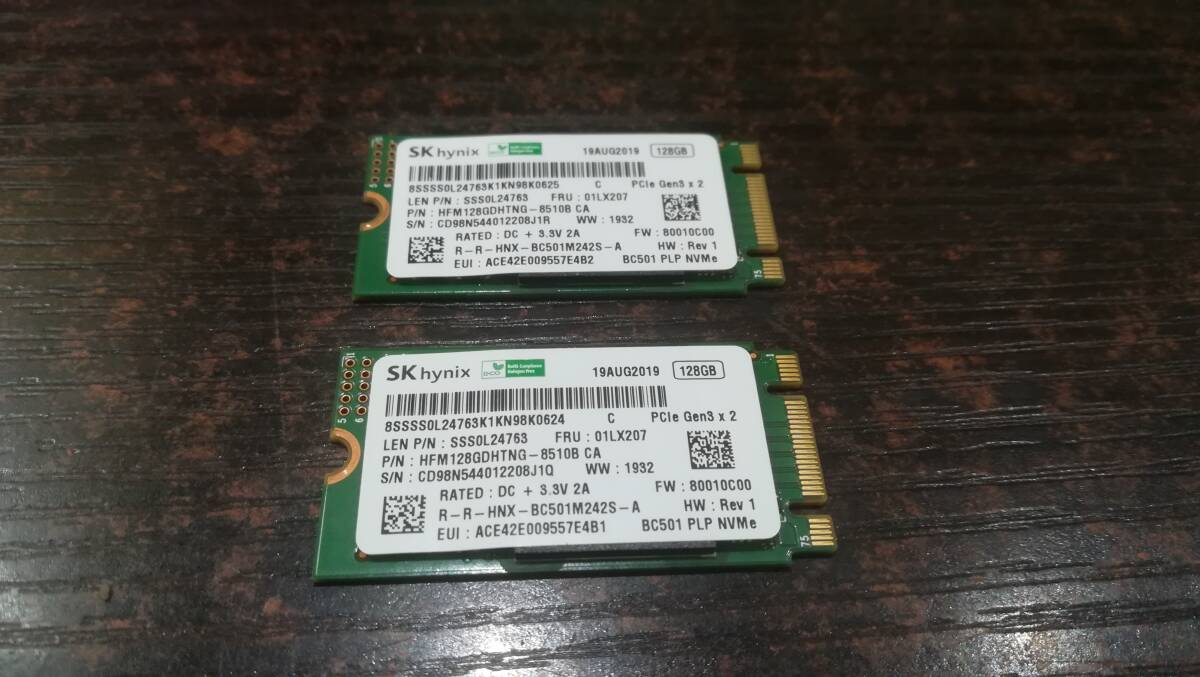【動作品/2枚セット♪】SK hynix NVMe M.2 SSD 128GB×2枚 PCIe Gen3x2 HFM128GDHTNG-8510B_画像1
