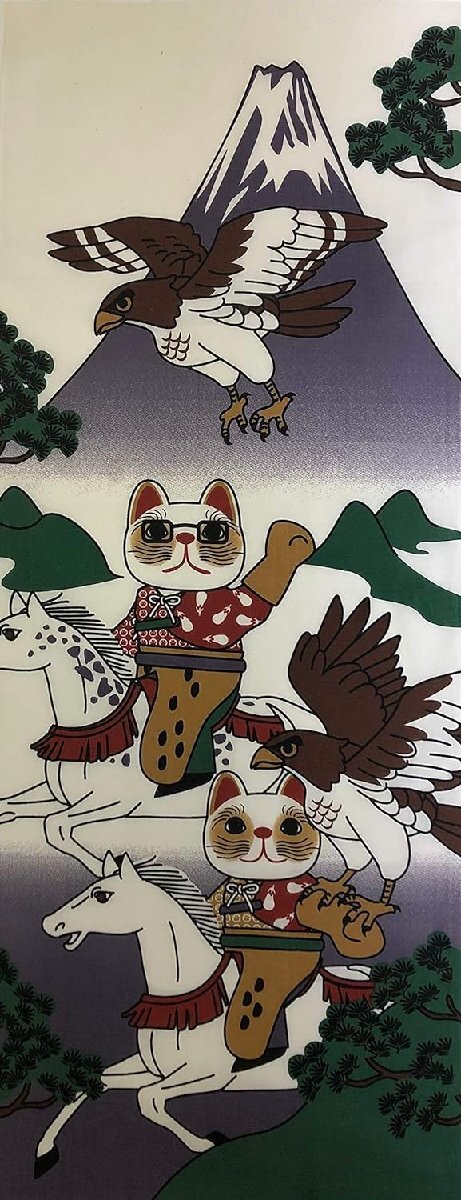 ヤギセイ　手ぬぐい　福招き猫　鷹狩　約90×35cm　綿100％　日本製　新品_画像3