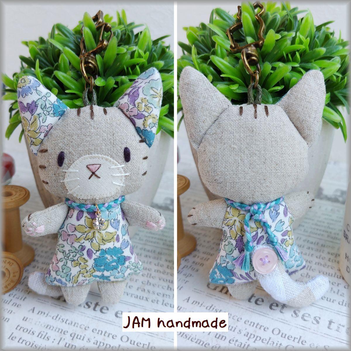 JAM hand made cat san .... long wallet bag smartphone shoulder soft toy charm ....... none patch stitch embroidery ribbon 