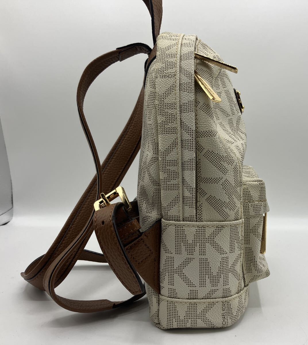 24000 MICHAEL KORS マイケルコース ホワイト MK ロゴ リュックサック バックパック レディース 中古_画像4