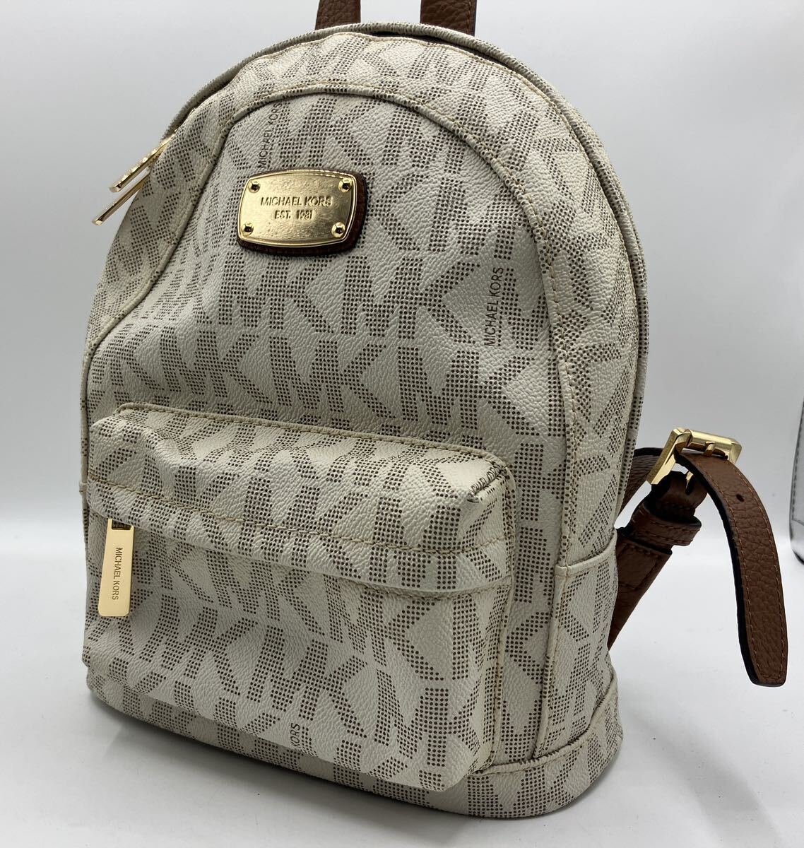 24000 MICHAEL KORS マイケルコース ホワイト MK ロゴ リュックサック バックパック レディース 中古_画像6