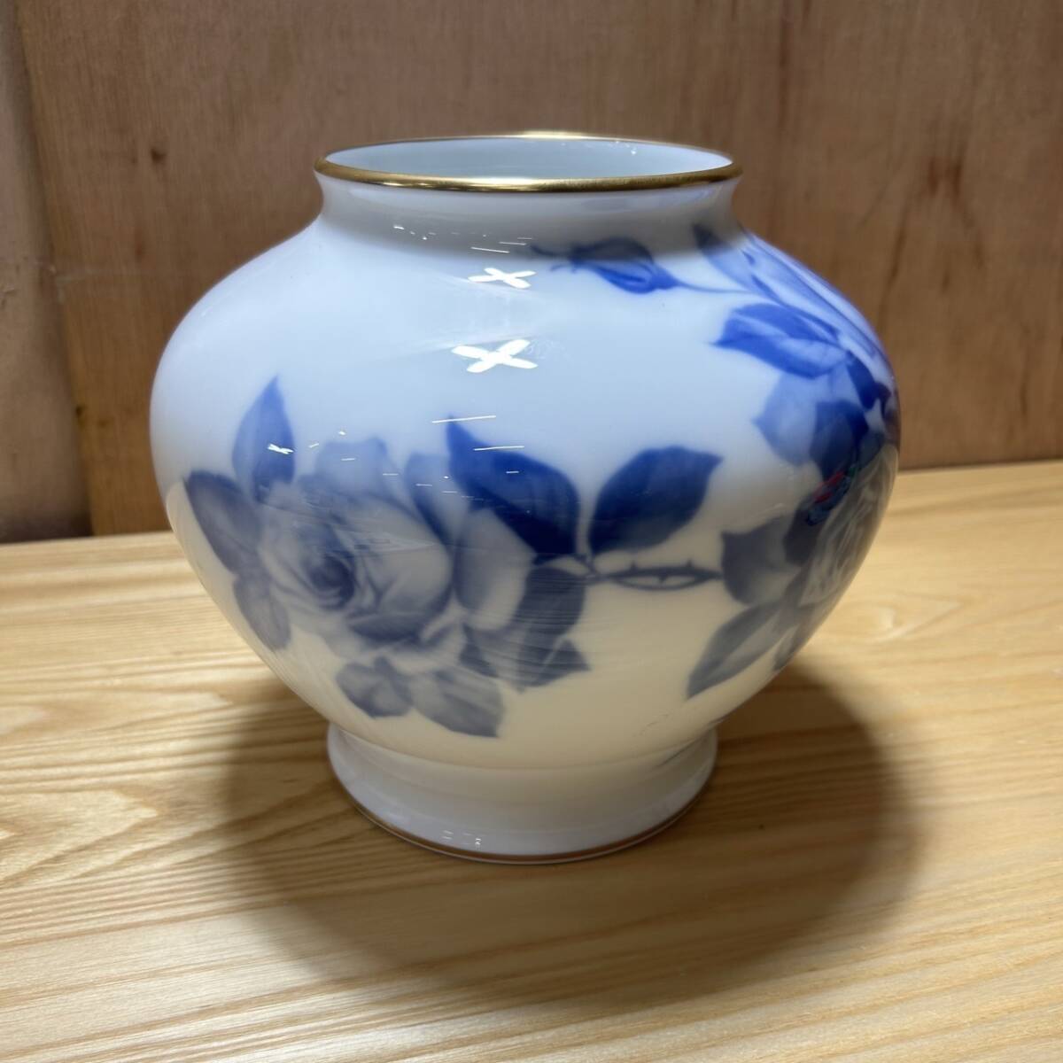 * Ookura Touen голубой rose ваза ваза для цветов изделие прикладного искусства керамика ( б/у товар / текущее состояние товар / хранение товар )*