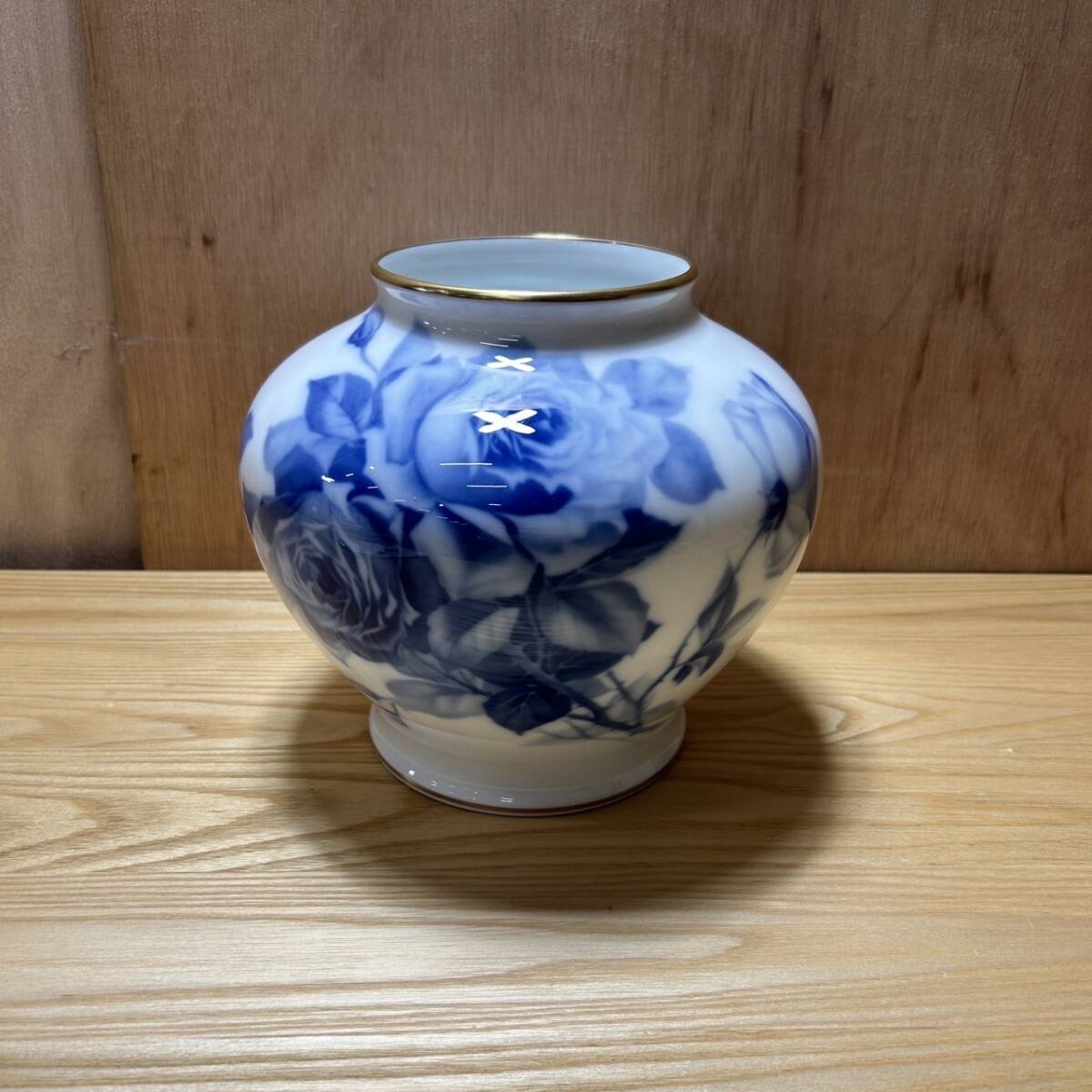 * Ookura Touen голубой rose ваза ваза для цветов изделие прикладного искусства керамика ( б/у товар / текущее состояние товар / хранение товар )*