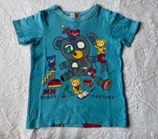  Miki House * short sleeves T-shirt *110*pchi-. robot factory * beautiful blue * rom and rear (before and after) print 