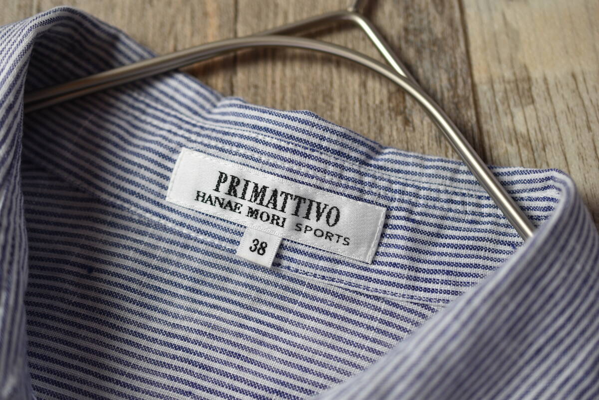 PRIMATIVO Prima tea bo is na emo li flax 100% stripe pattern linen blouse shirt size 38