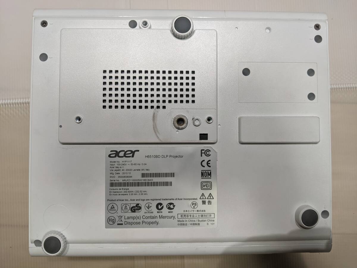 【動作保証】Acer H1P1117 H6510BD DLP プロジェクター エイサー(DLP/3D対応/3,000lm/1920x1080/HDMI1.4搭載/2.2kg/_画像4