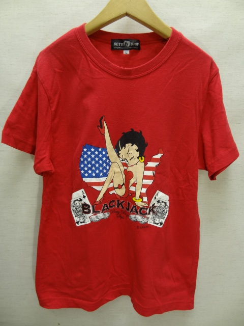 全国送料無料 ベティちゃん BETTY BOOP グレイス製 レディース 綿100% プリント 半袖 赤色 Tシャツ Lサイズ