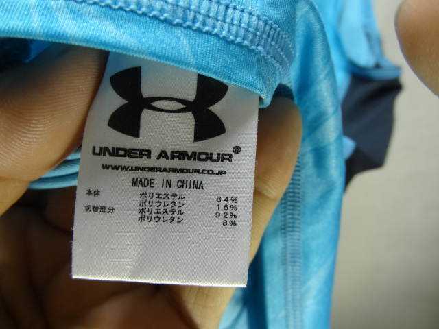 全国送料無料 アンダーアーマー UNDER ARMOUR メンズ ポリ84%ウレタン16％ ノースリーブ コンプレッション 柄入り水色スポーツTシャツ MD_画像5