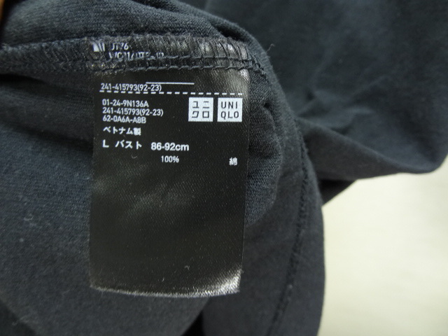 全国送料無料 ユニクロ UNIQLO U レディース 黒色 綿100%クルーネック 半袖 Tシャツ Lサイズ