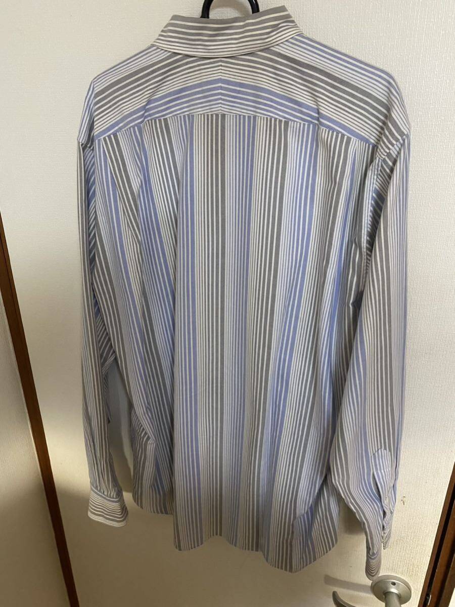エルメス長袖シャツ 表記42/16 実寸サイズはXLの大きめ位あります。白/青/グレー ストライプ